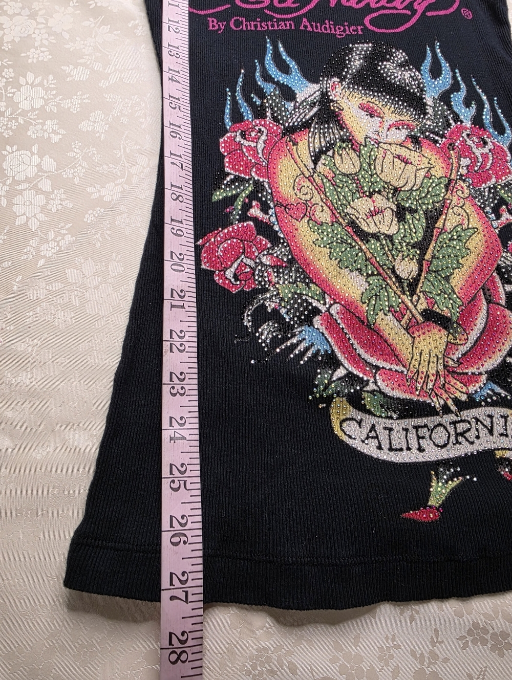 VTG Ed Hardy Christian Audigier Ribbed Tank Top Black Tattoo Graphic S - Picture 6 of 8
